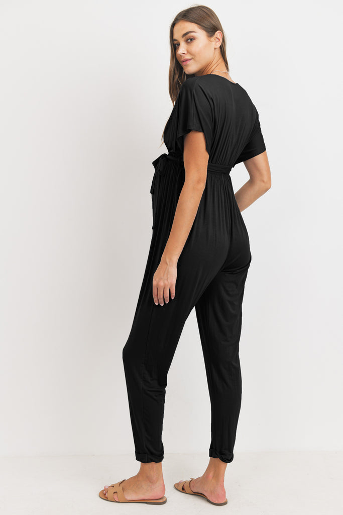 Black Kimono Sleeve Maternity/Nursing Jogger Jumpsuit