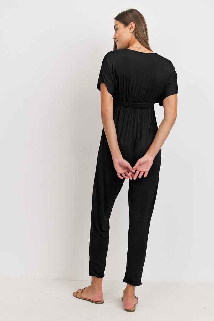 Black Kimono Sleeve Maternity/Nursing Jogger Jumpsuit