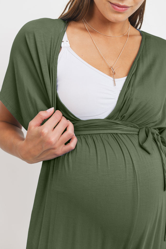 Olive Kimono Sleeve Maternity/Nursing Jogger Jumpsuit