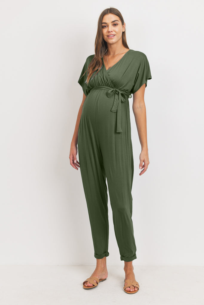 Olive Kimono Sleeve Maternity/Nursing Jogger Jumpsuit