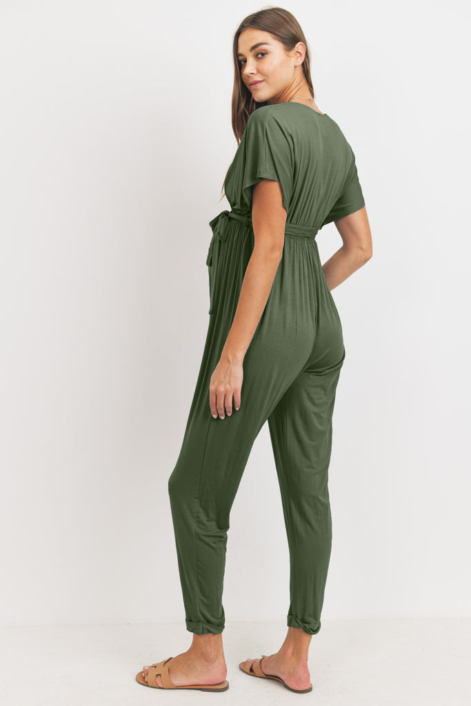 Olive Kimono Sleeve Maternity/Nursing Jogger Jumpsuit