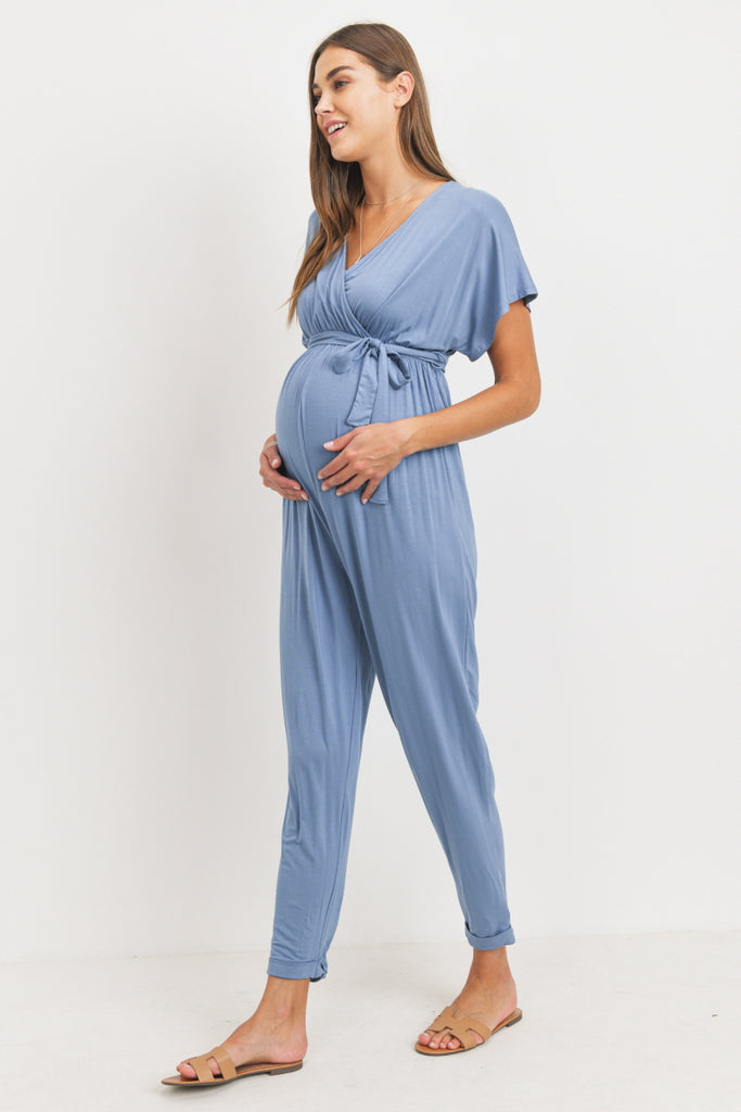 Denim Kimono Sleeve Maternity/Nursing Jogger Jumpsuit