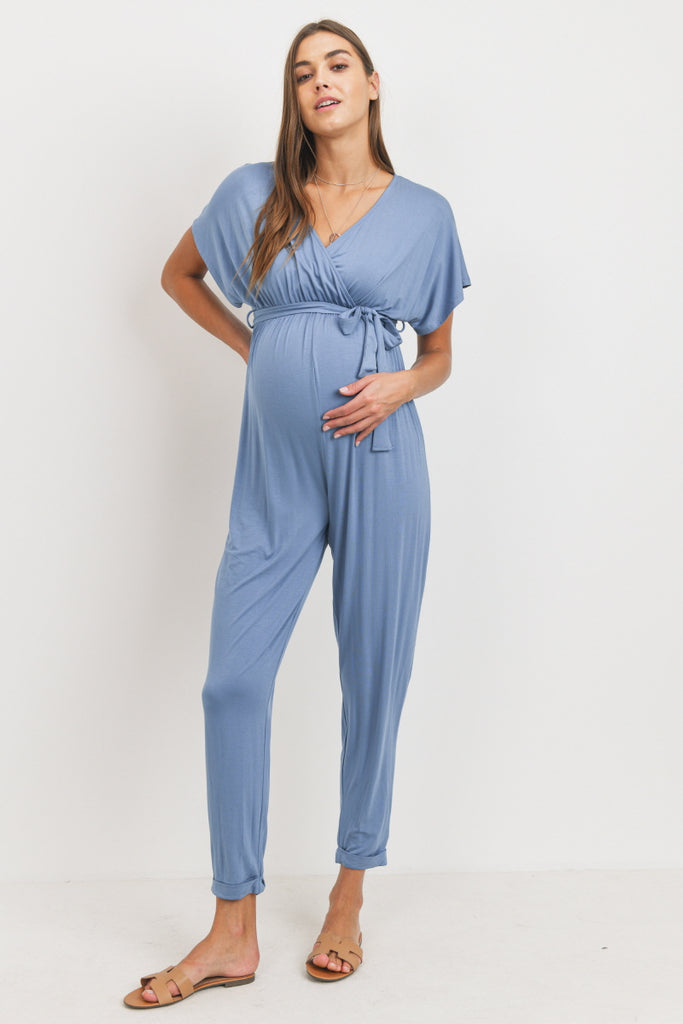 Denim Kimono Sleeve Maternity/Nursing Jogger Jumpsuit