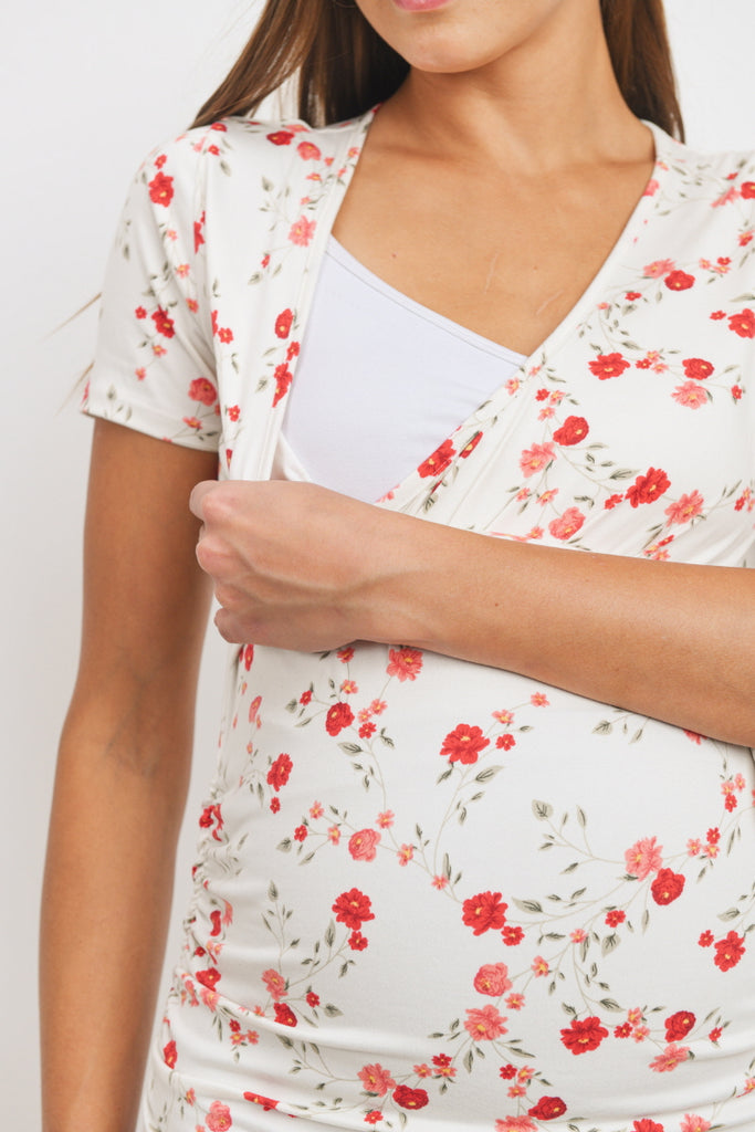 Ivory Floral Surplice Maternity/Nursing Top