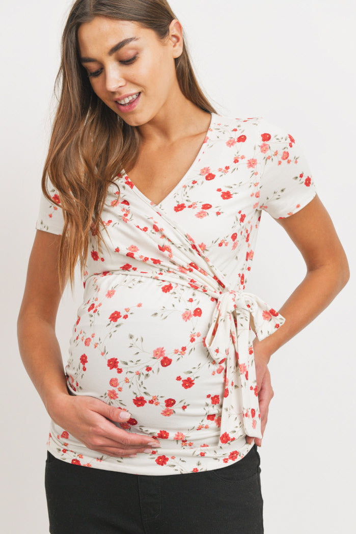 Ivory Floral Surplice Maternity/Nursing Top