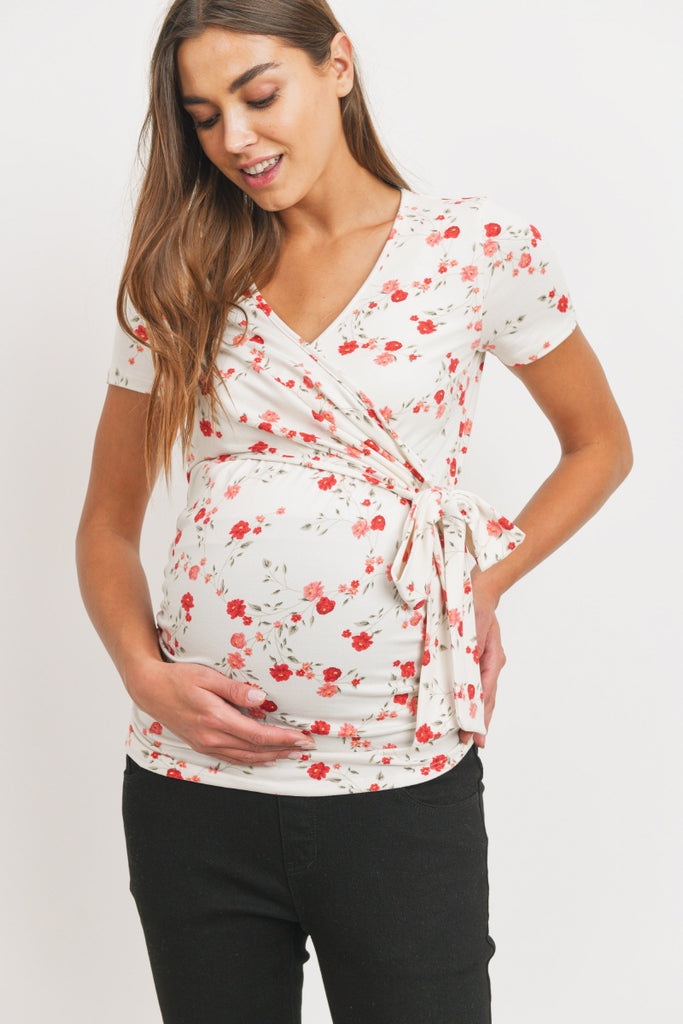Ivory Floral Surplice Maternity/Nursing Top