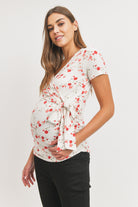 Ivory Floral Surplice Maternity/Nursing Top
