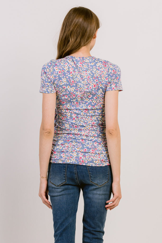 Denim Ditsy Floral Surplice Maternity/Nursing Top