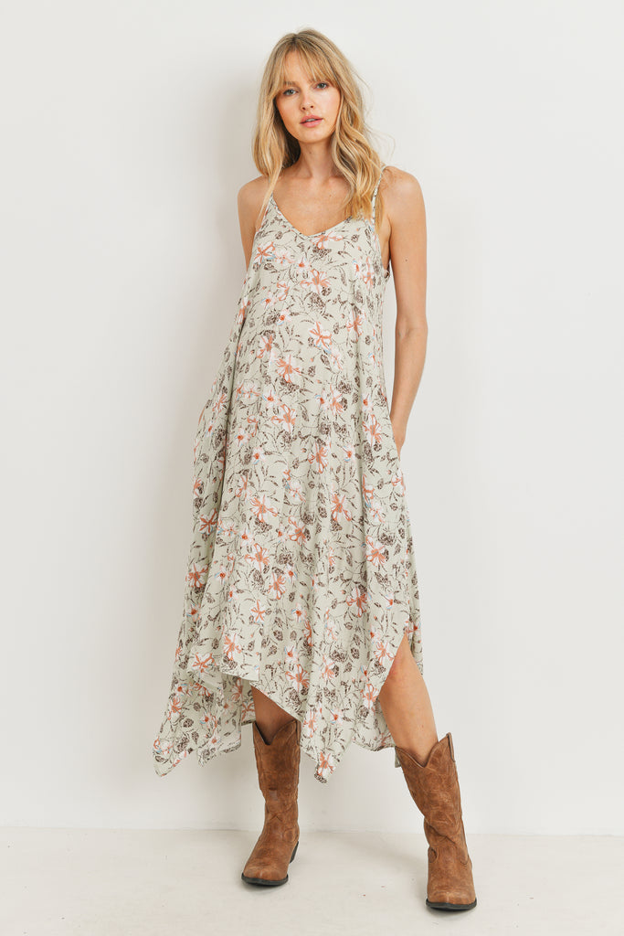 Sage Floral Spaghetti Strap Maternity Maxi Dress