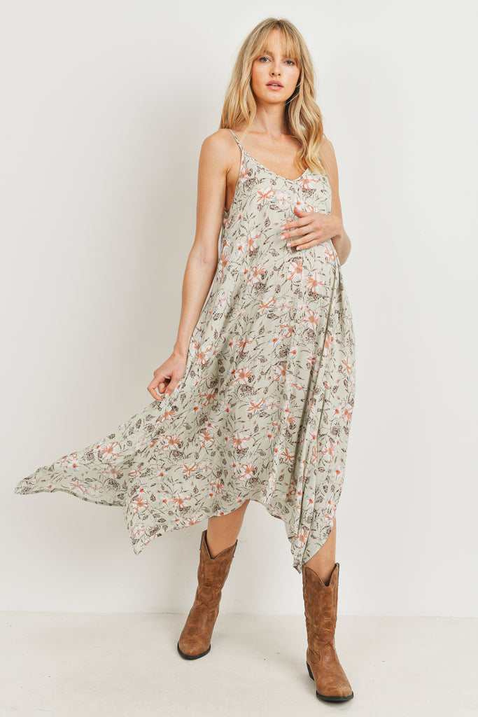 Sage Floral Spaghetti Strap Maternity Maxi Dress