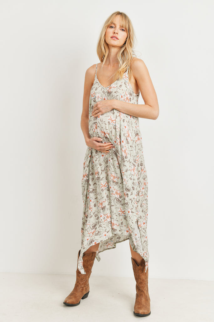 Sage Floral Spaghetti Strap Maternity Maxi Dress