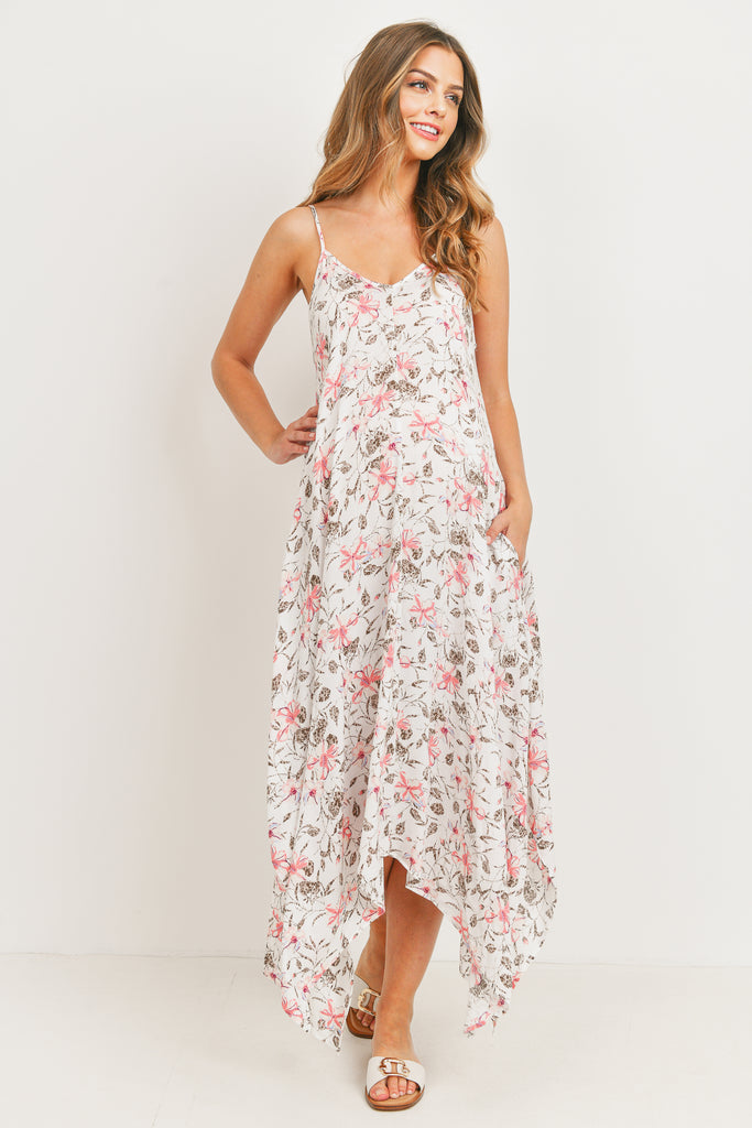 White Floral Spaghetti Strap Maternity Maxi Dress