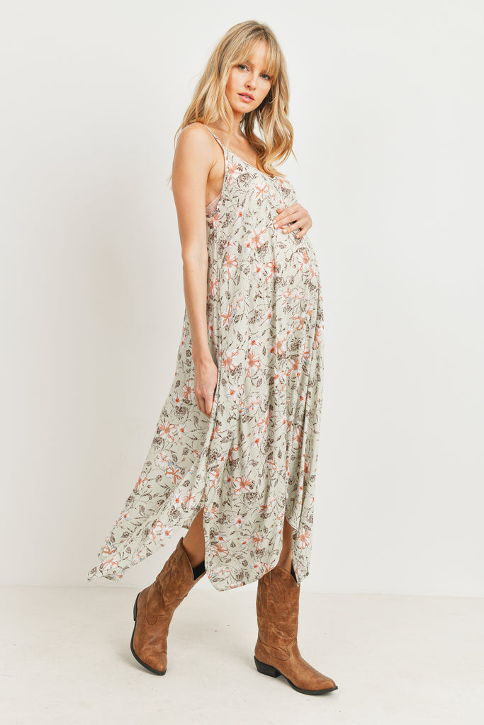 Sage Floral Spaghetti Strap Maternity Maxi Dress