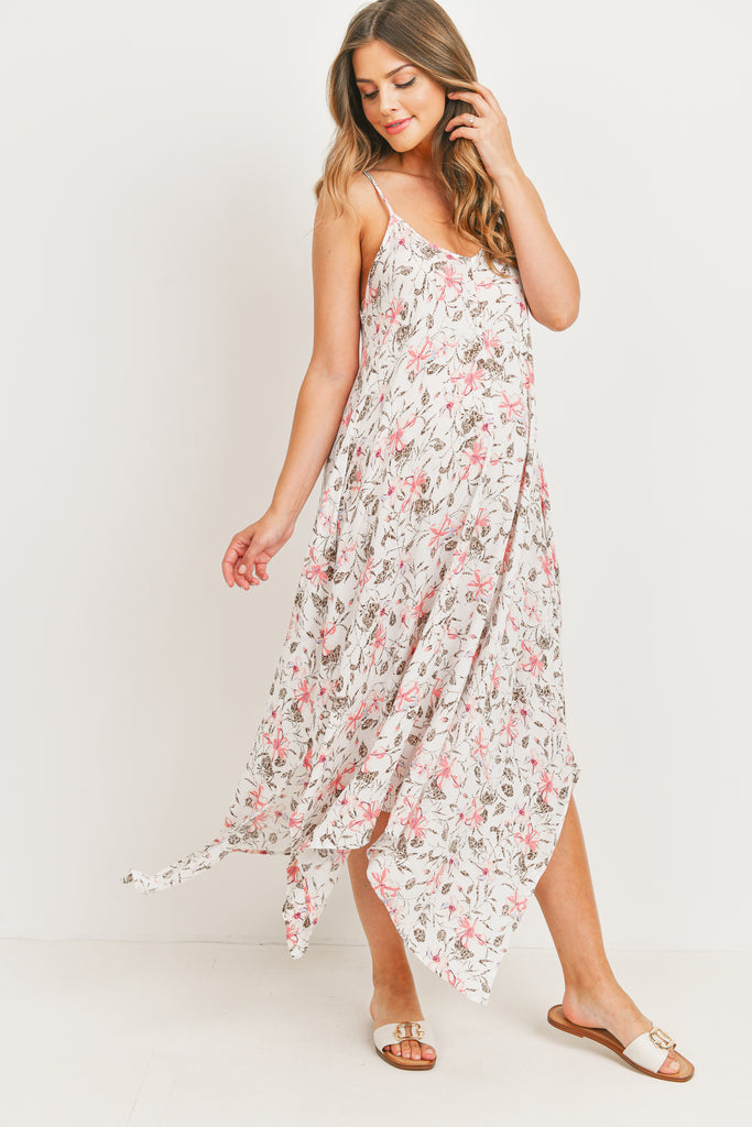 White Floral Spaghetti Strap Maternity Maxi Dress