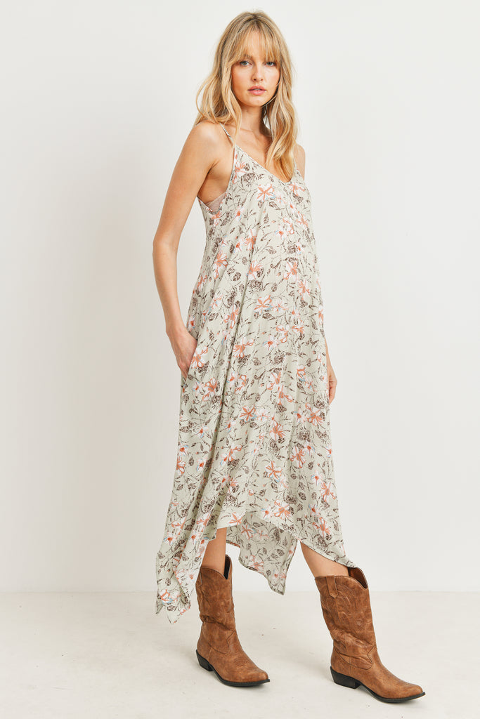 Sage Floral Spaghetti Strap Maternity Maxi Dress