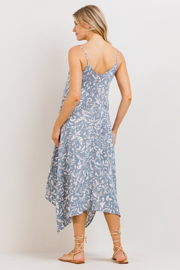 Chambray Floral  Printed Uneven Hem Maternity Dress