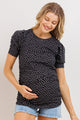 Black Puff Sleeve Ribbed Maternity Top