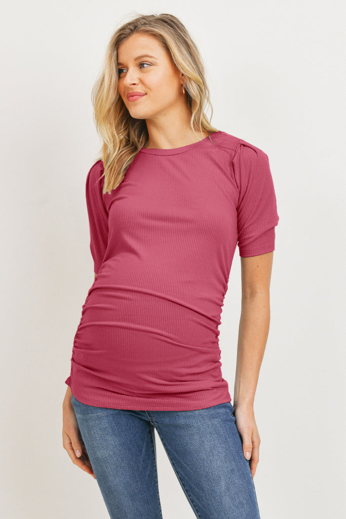 Berrice Puff Sleeve Ribbed Maternity Top