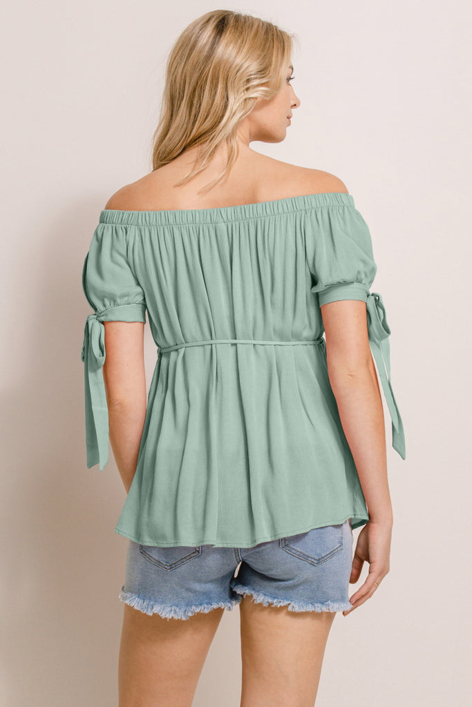 Sage Textured Rayon Off Shoulder Maternity Blouse