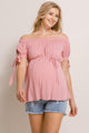 Mauve Textured Rayon Off Shoulder Maternity Blouse