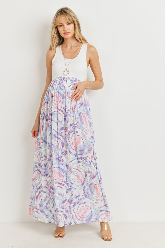 Blue/Ivory Color Block Tank Maternity Maxi Dress