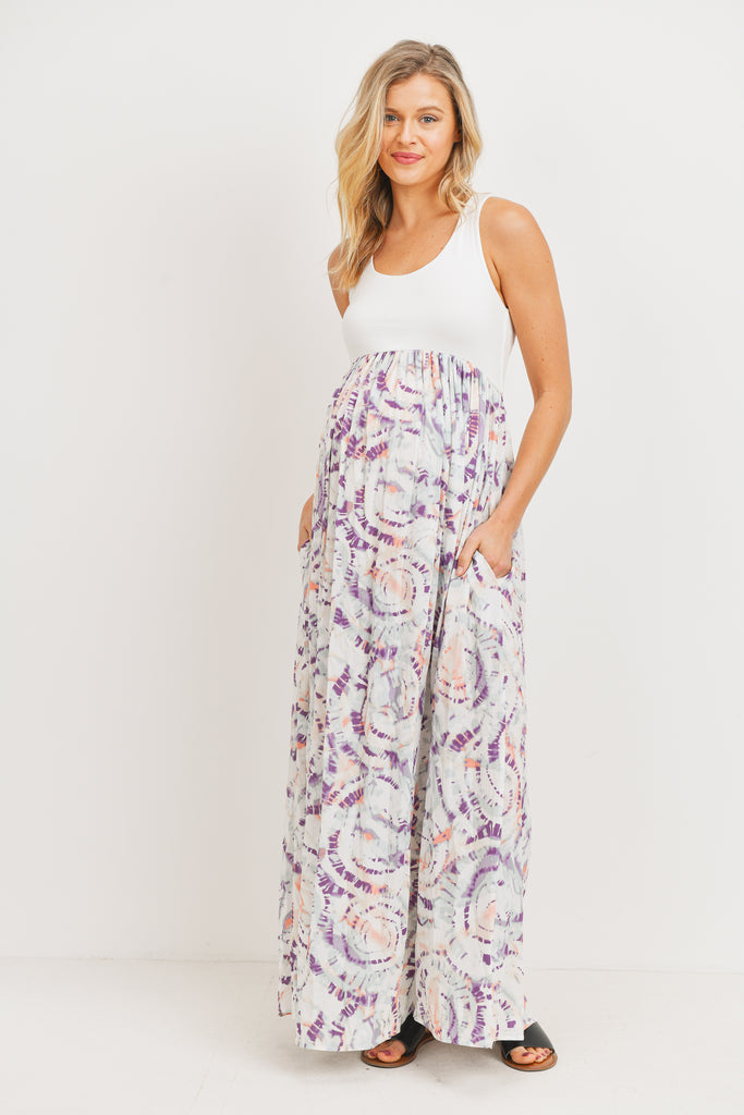 Sage/Ivory Color Block Tank Maternity Maxi Dress