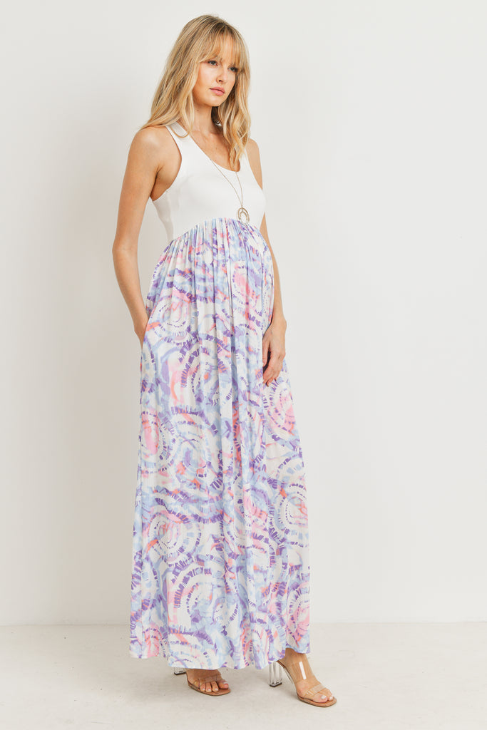 Blue/Ivory Color Block Tank Maternity Maxi Dress