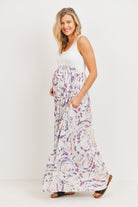 Sage/Ivory Color Block Tank Maternity Maxi Dress