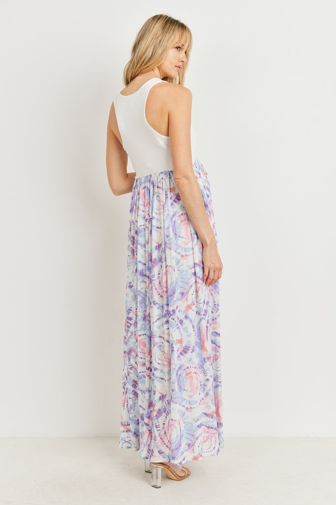 Blue/Ivory Color Block Tank Maternity Maxi Dress