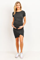 Charcoal Rayon Modal Ruch Side Maternity Dress