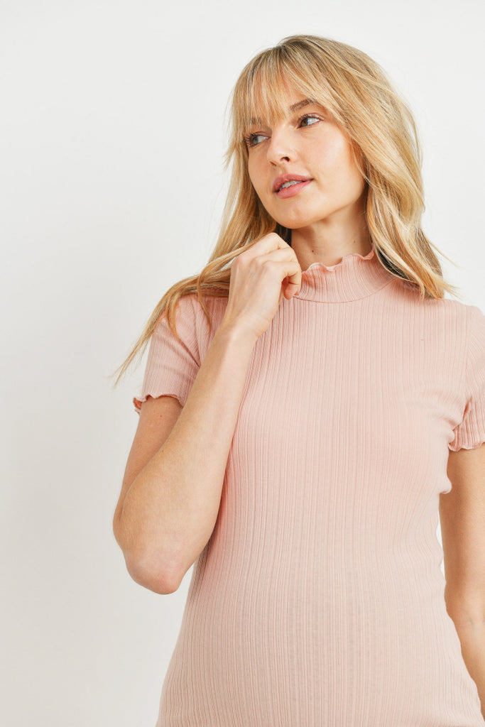 Blush Curly Merrow Hem Cotton Ribbed Maternity Top