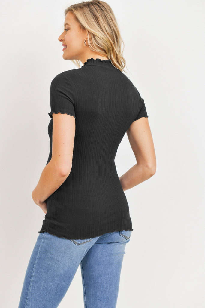 Black Curly Merrow Hem Cotton Ribbed Maternity Top