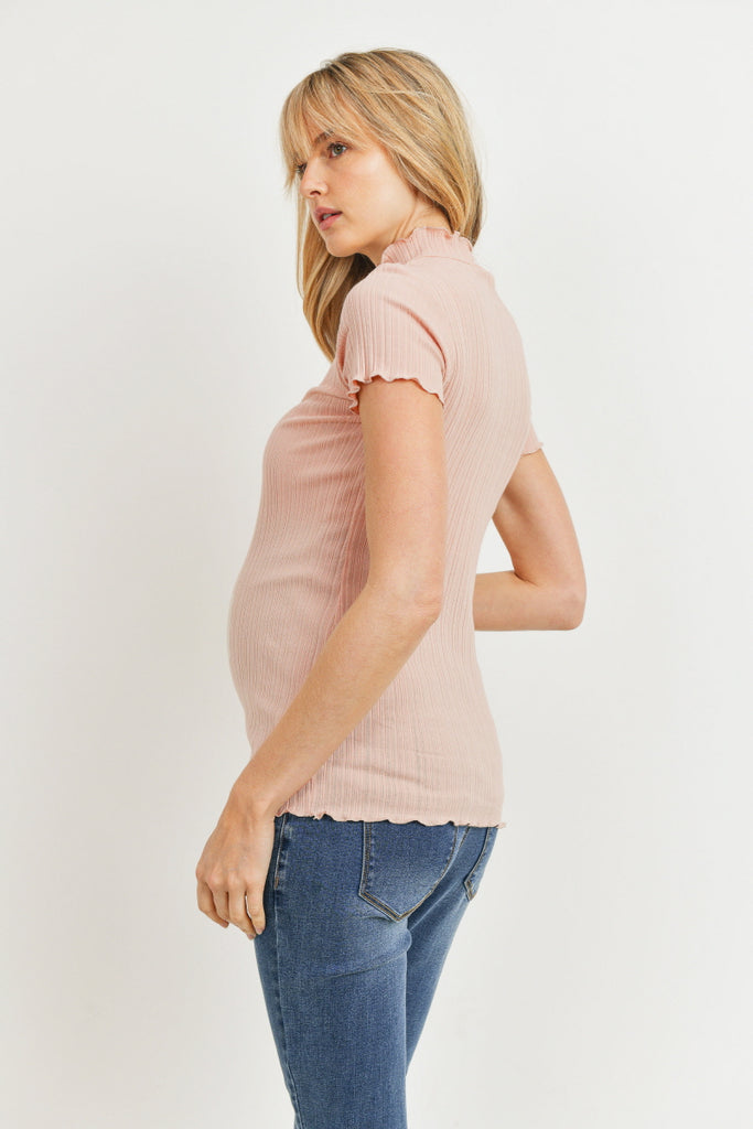 Blush Curly Merrow Hem Cotton Ribbed Maternity Top