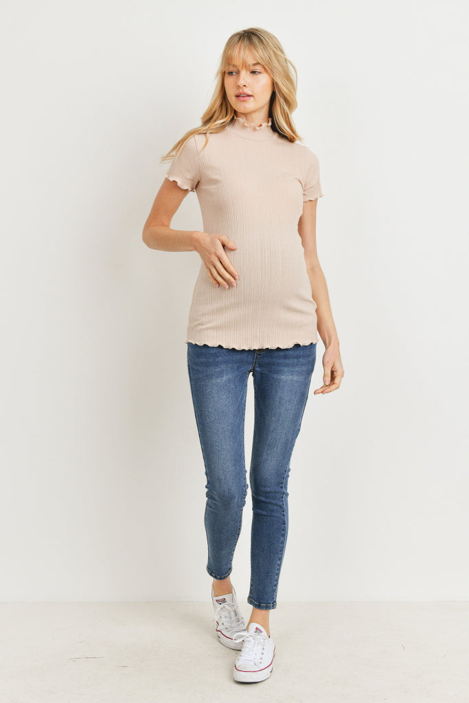 Cream Curly Merrow Hem Cotton Ribbed Maternity Top