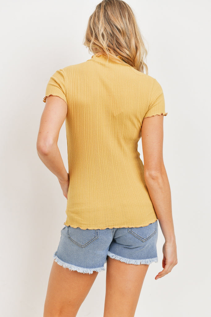 Mustard Curly Merrow Hem Cotton Ribbed Maternity Top