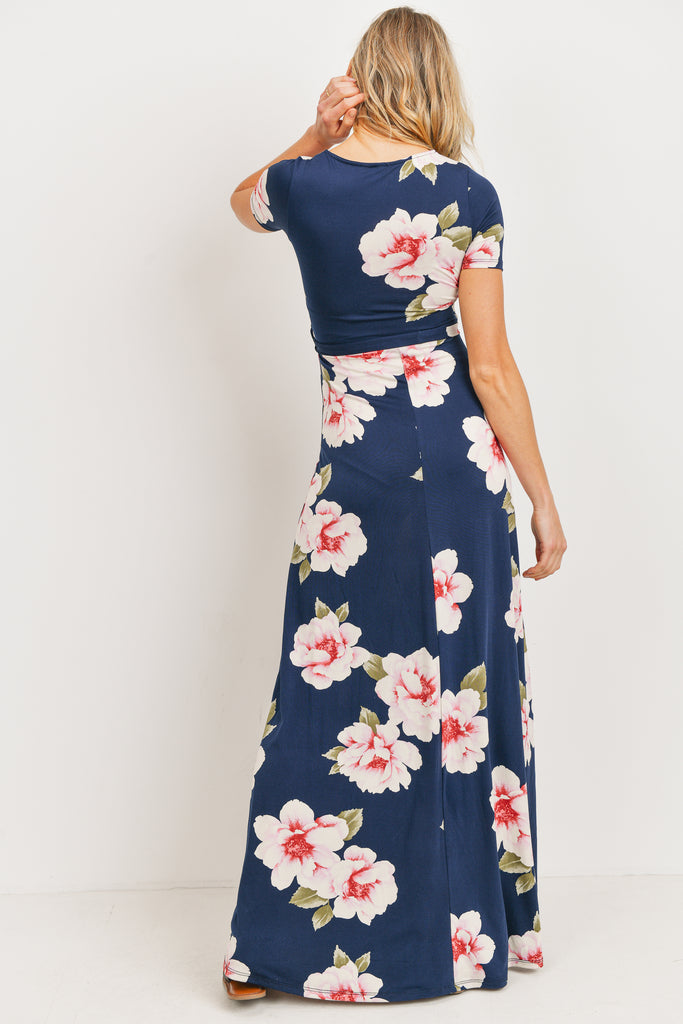 Navy Floral Ity Jersey Maternity/Nursing Maxi Dress