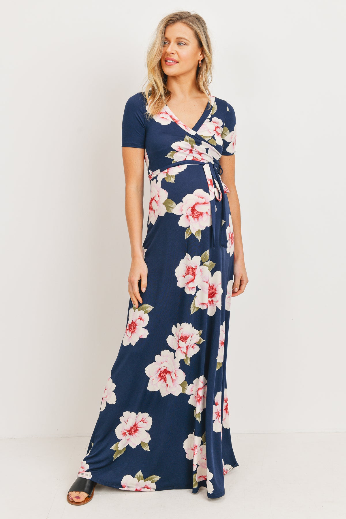 Navy Floral Ity Jersey Maternity/Nursing Maxi Dress
