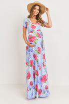 Chambray Floral Ity Jersey Maternity/Nursing Maxi Dress