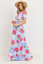 Chambray Floral Ity Jersey Maternity/Nursing Maxi Dress