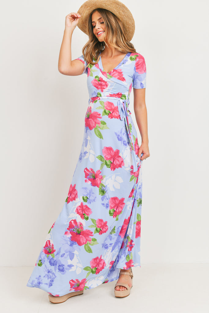 Chambray Floral Ity Jersey Maternity/Nursing Maxi Dress