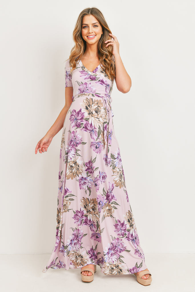 Lavender Floral Ity Jersey Maternity/Nursing Maxi Dress