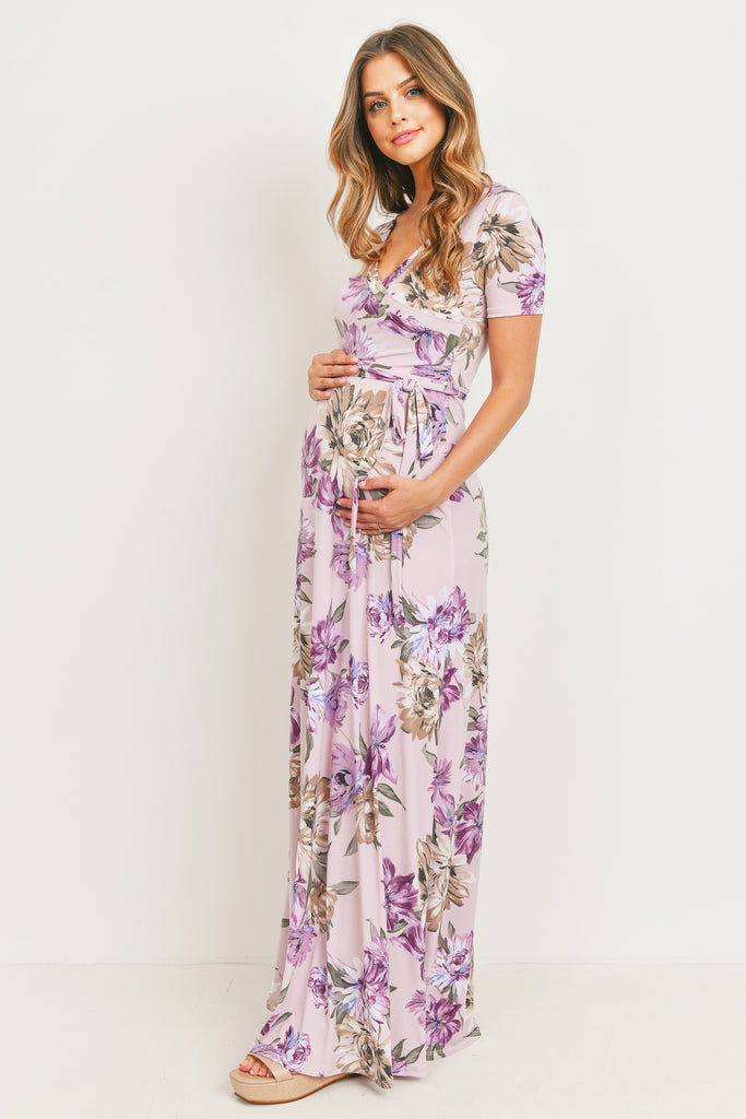 Lavender Floral Ity Jersey Maternity/Nursing Maxi Dress