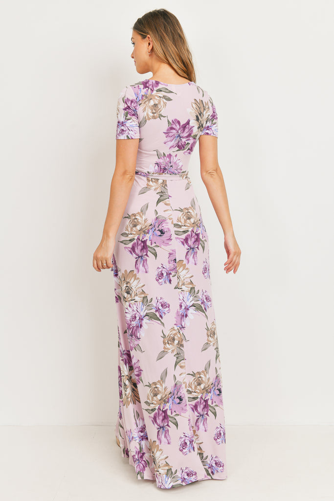 Lavender Floral Ity Jersey Maternity/Nursing Maxi Dress