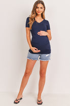 Navy V-Neck Side Ruched Maternity Basic Top