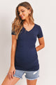 Navy V-Neck Side Ruched Maternity Basic Top