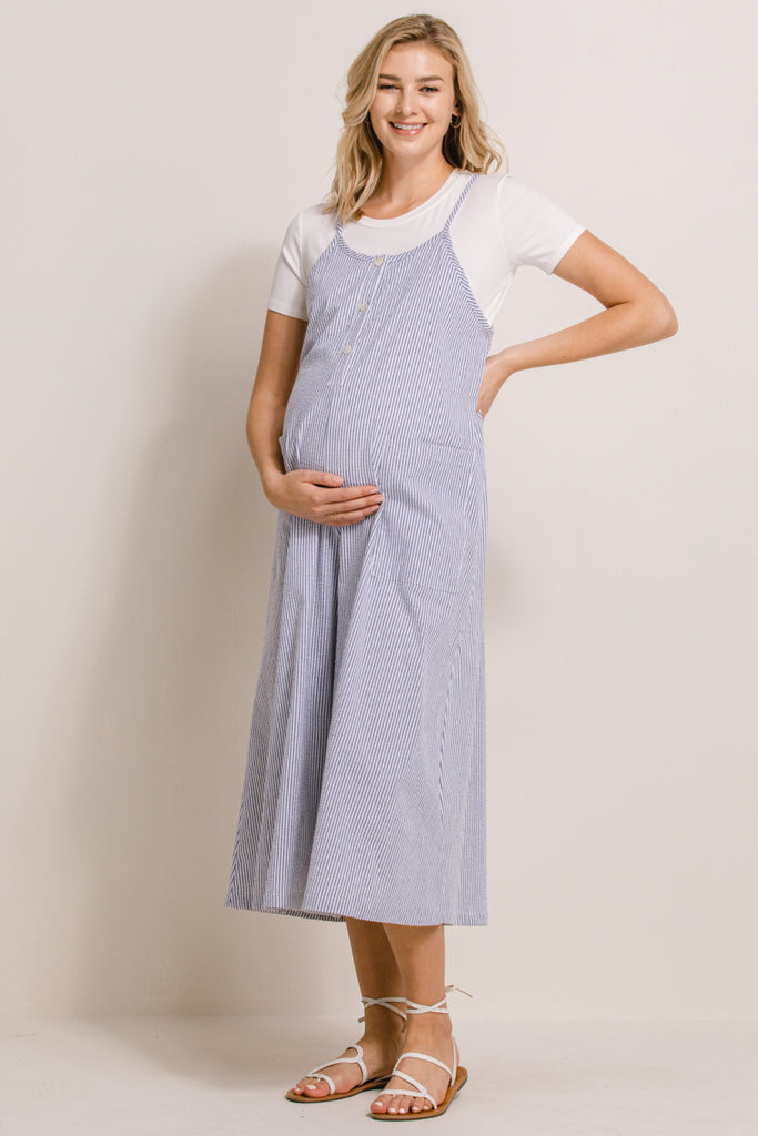 Chambray Striped Button Down Maternity/Nursing Jumpsuit