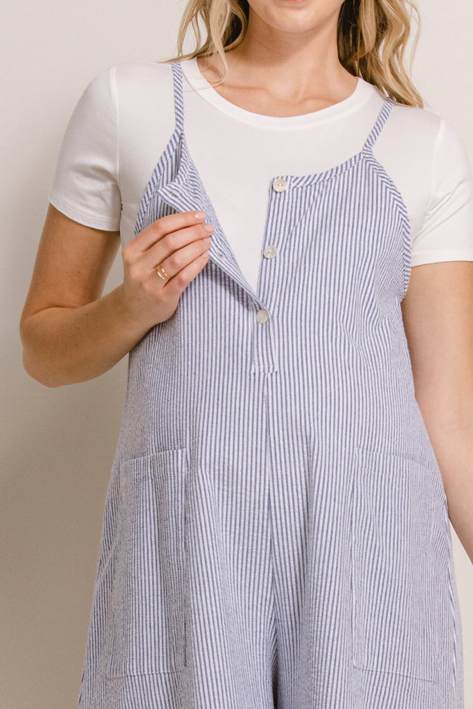 Chambray Striped Button Down Maternity/Nursing Jumpsuit