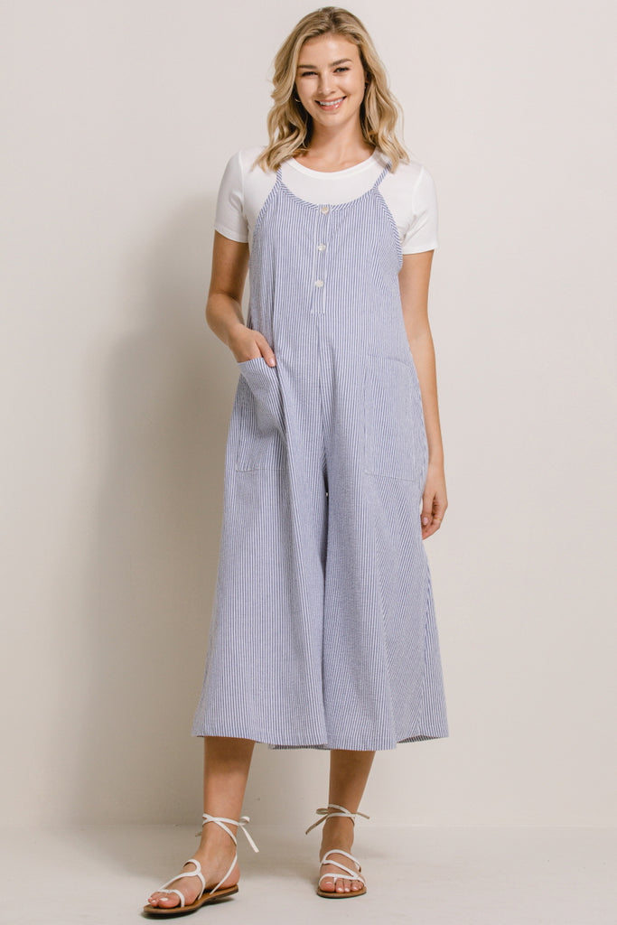 Chambray Striped Button Down Maternity/Nursing Jumpsuit