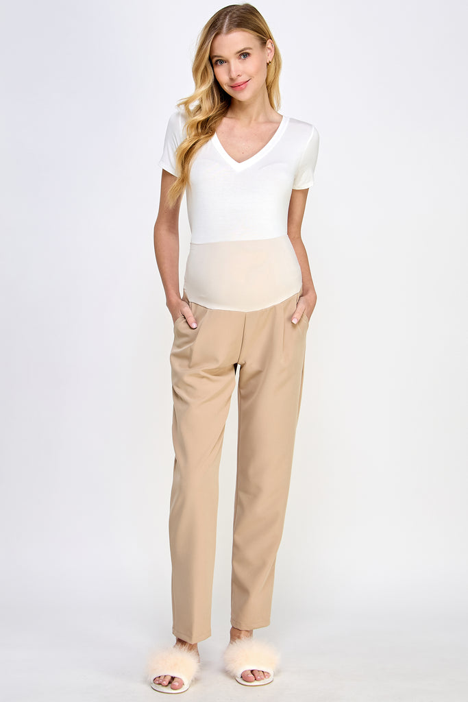 Khaki Relax Fit Super Soft Rayon Band Maternity Pants