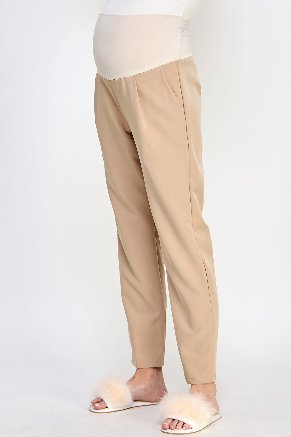 Khaki Relax Fit Super Soft Rayon Band Maternity Pants